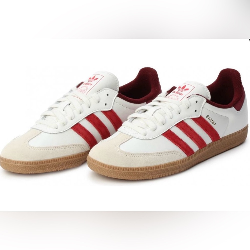 adidas Samba White and Red Athletic Shoes